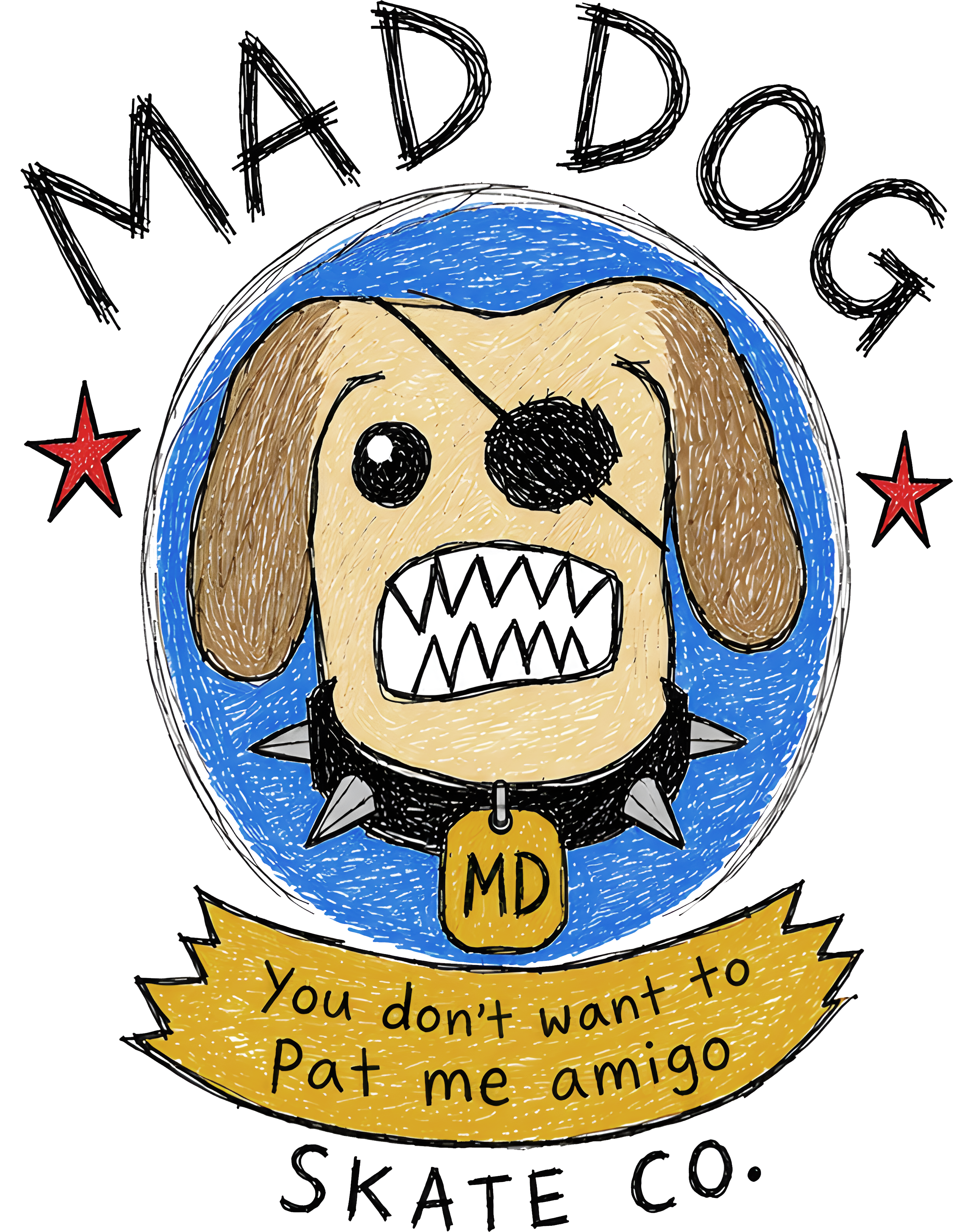 Mad Dog Skate logo — a wild dog with an eye patch in full colour