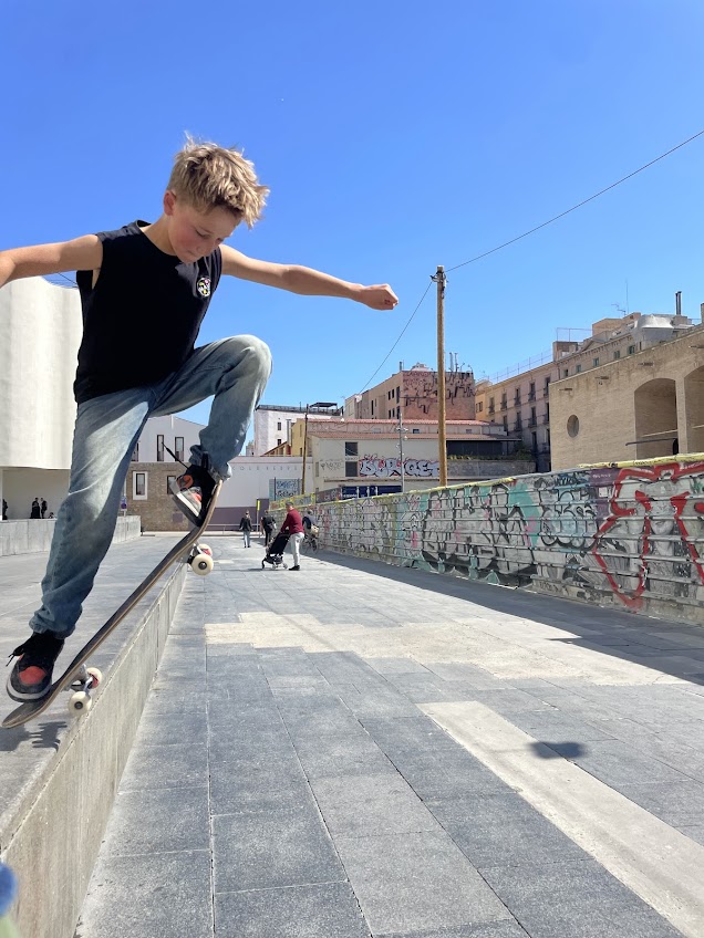 Mid-trick over a ledge