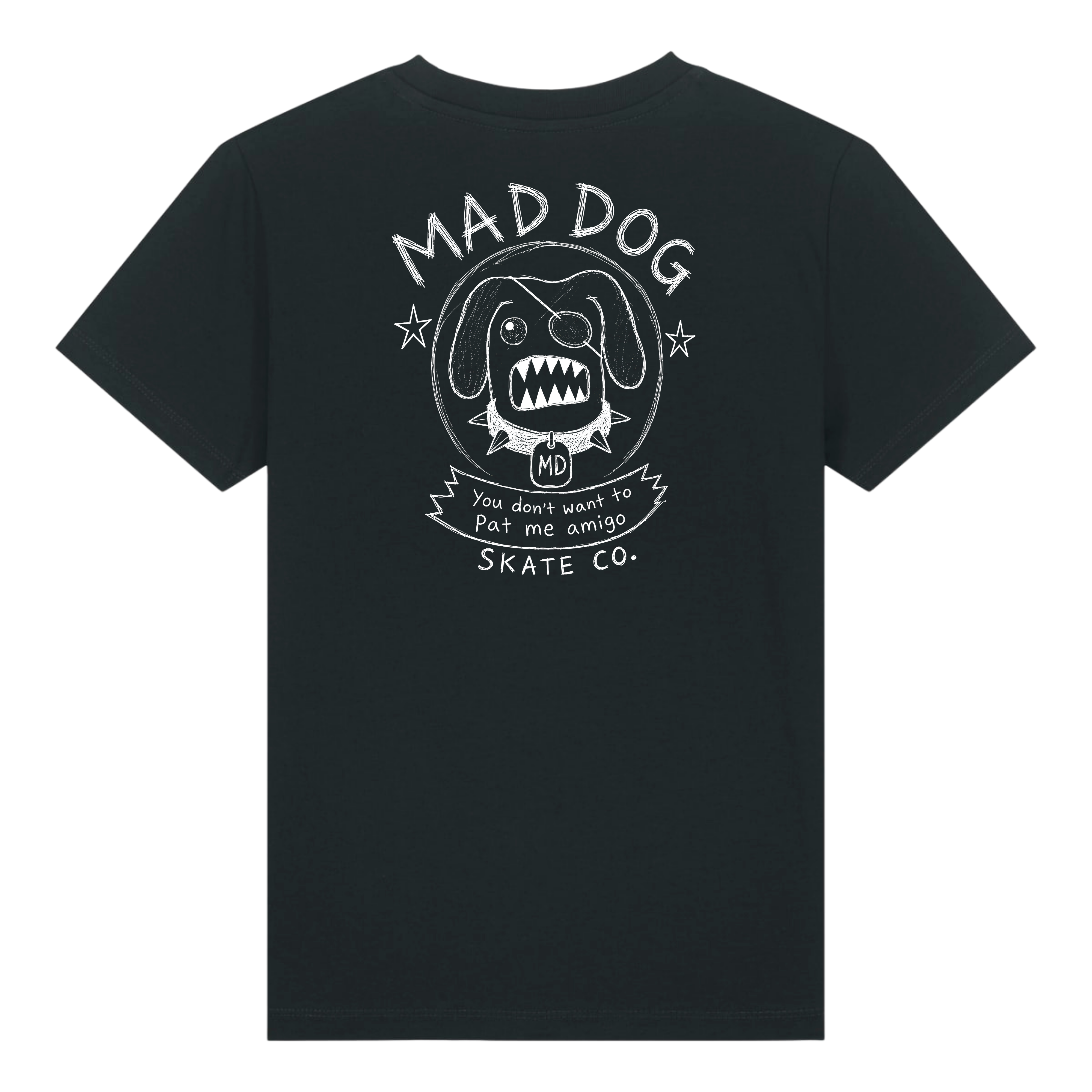 Black tee with full Mad Dog back print